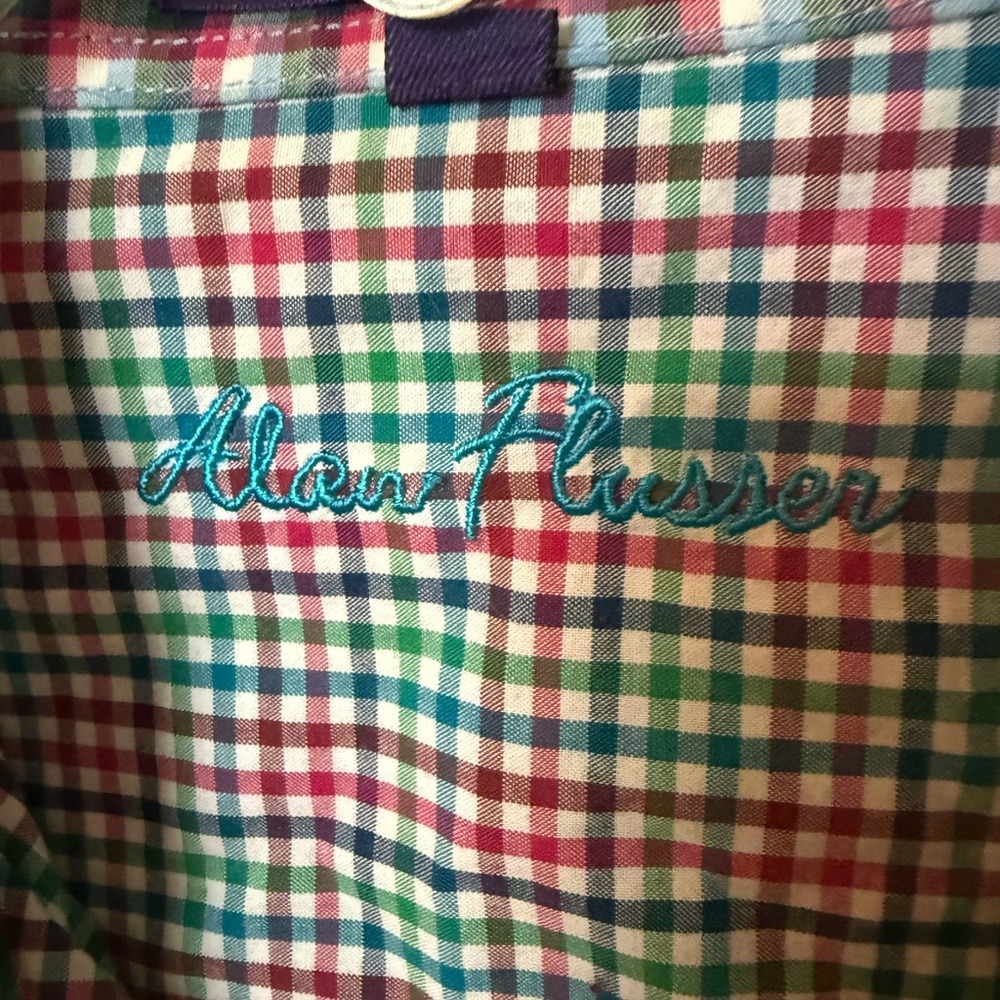Alan Flusser Mens XL Gingham Check Button Down Shirt Multi Color Cotton L/S - Picture 2 of 5